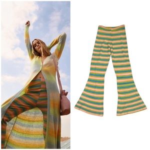 Free People Esme rainbow striped knit flare leg pants size large